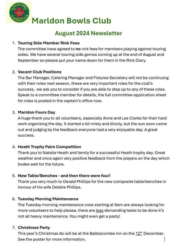 Marldon BC Newsletter