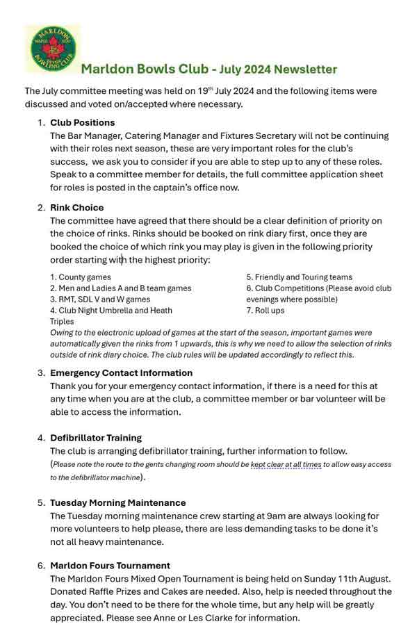 Marldon BC Newsletter