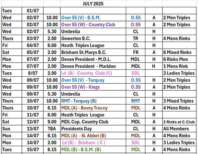 The July fixtures image part 1