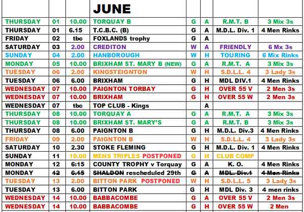 The June Fixture list part 1 image