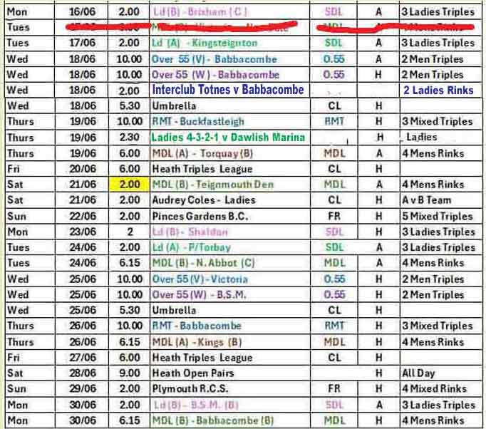 The June Fixture list part 2 image