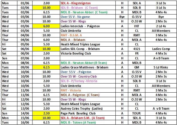 The June Fixture list part 1 image