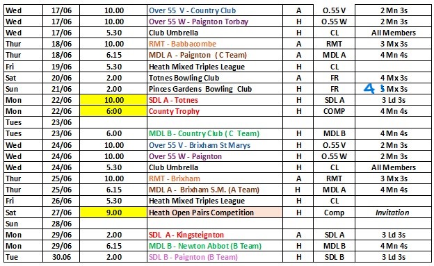 The June Fixture list part 2 image