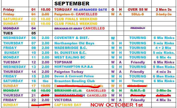 September fixture list
