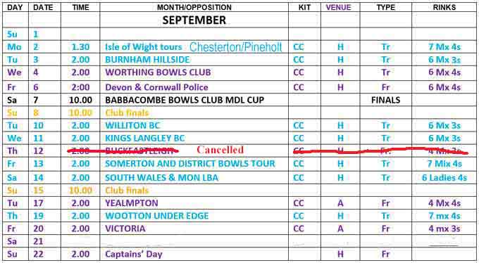 September fixture list